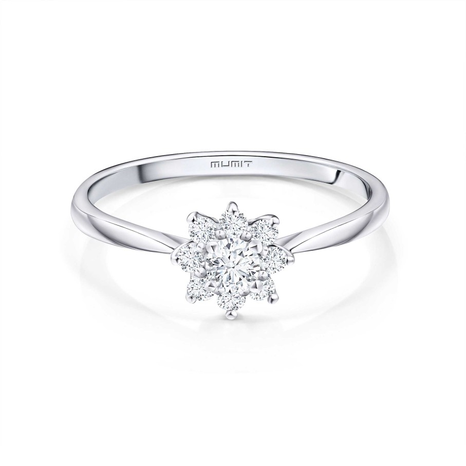 Sortijas Mumit | Sortija Rosette Solitaire De Diamantes 0,34 Cts. En Oro Blanco De 18 Kt