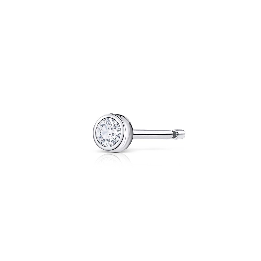 Piercings Mumit | Pendiente Piercing Bezel Stud De Diamante En Oro Blanco De 18 Kt