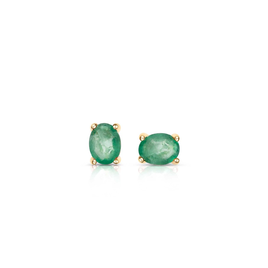 Pendientes Mumit | Pendientes De Esmeralda Oval Mini En Oro Amarillo De 18 Kt