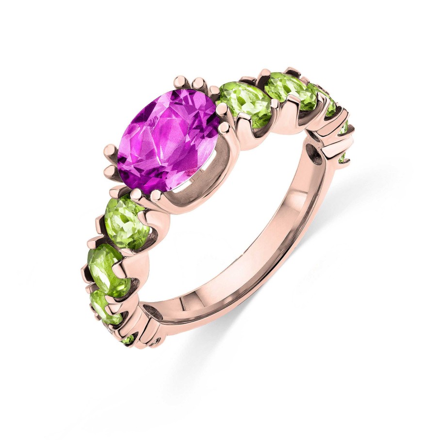 Sortijas Mumit | Sortija True De Amatista Y Peridotos En Oro Rosa De 18 Kt