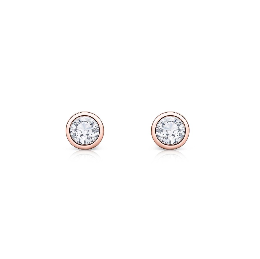 Pendientes Mumit | Pendientes Bezel Stud De Diamantes En Oro Rosa De 18 Kt