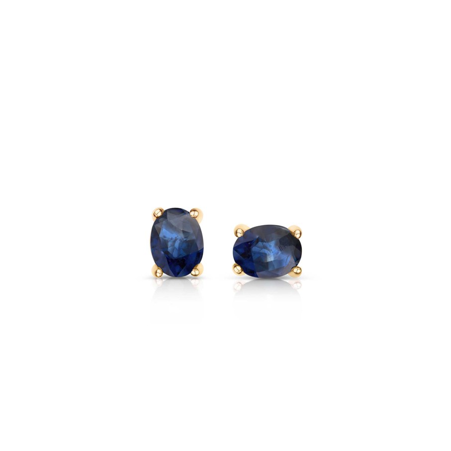 Pendientes Mumit | Pendientes De Zafiro Oval Mini En Oro Amarillo De 18 Kt