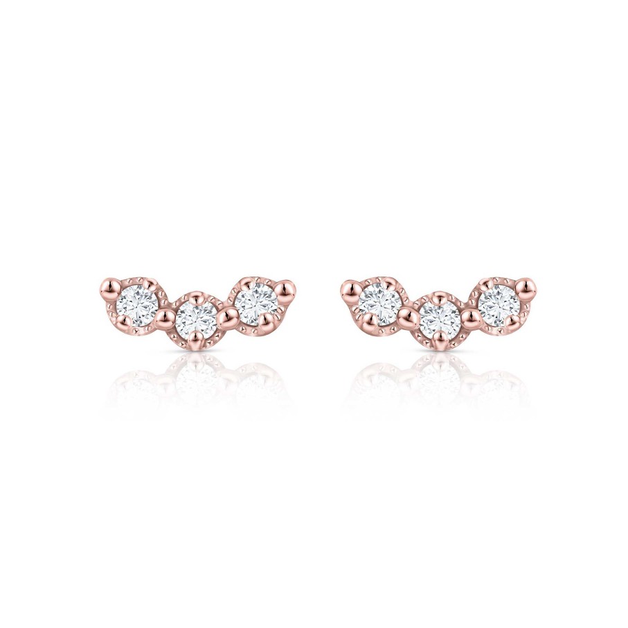 Pendientes Mumit | Pendientes Milgrain Trilogy De Diamantes En Oro Rosa De 18 Kt