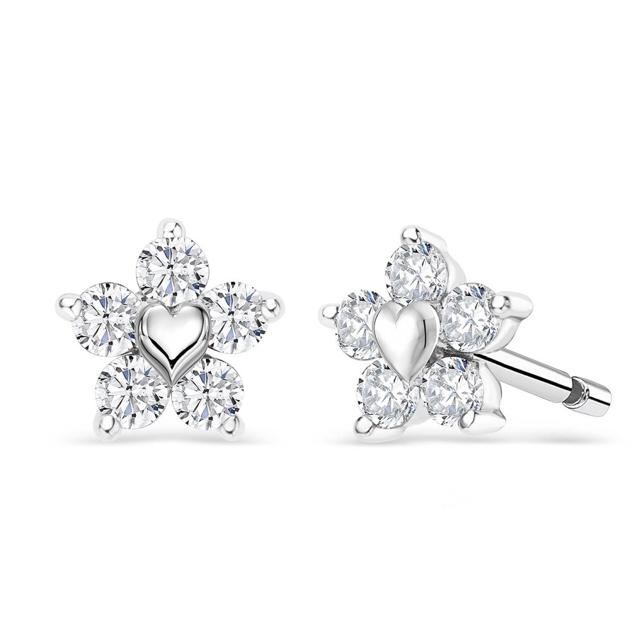 Pendientes Mumit | Pendientes Flor Diamantes En Oro Blanco De 18 Kt