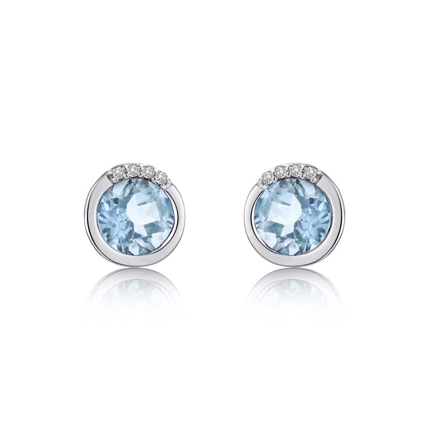 Pendientes Mumit | Pendientes Stud Topacio Blue Sky Y Diamantes En Oro Blanco De 18 Kt