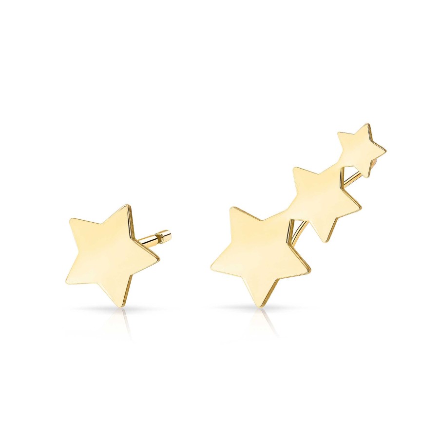 Pendientes Mumit | Pendientes Trepadores Tres Estrellas En Oro Amarillo De 18 Kt