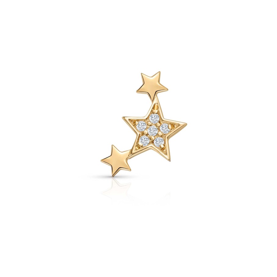 Piercings Mumit | Pendiente Piercing Trepador Estrellas Moon Diamonds En Oro Amarillo De 18 Kt