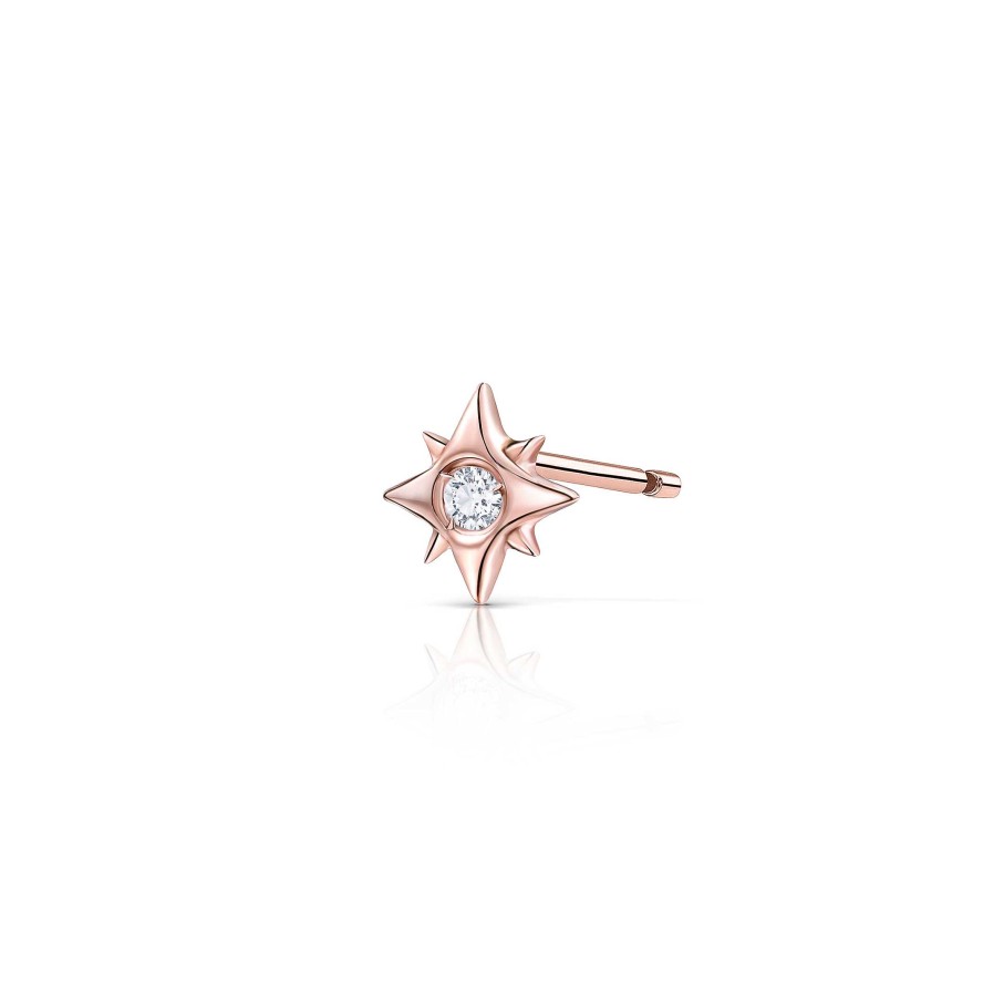 Piercings Mumit | Pendiente Piercing Rosa De Los Vientos Petit De Diamante En Oro Rosa De 18 Kt