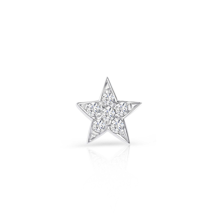 Piercings Mumit | Pendiente Piercing Estrella Moon Diamonds En Oro Blanco De 18 Kt