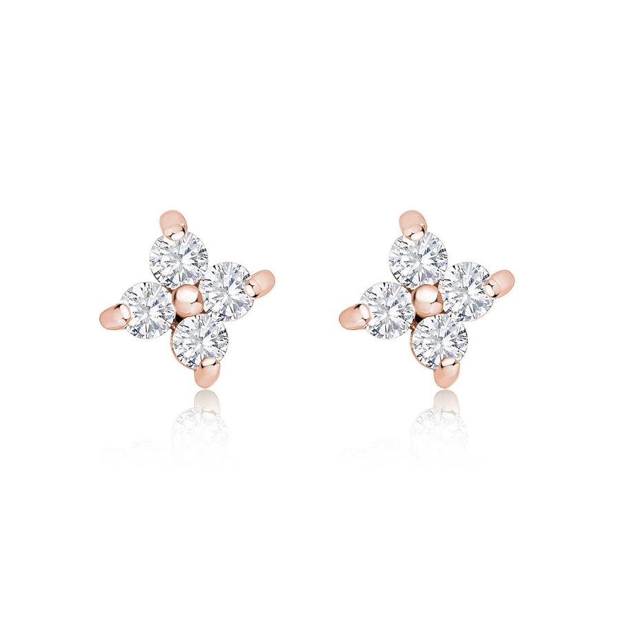 Pendientes Mumit | Pendientes Petite Diamonds Cross En Oro Rosa De 18 Kt