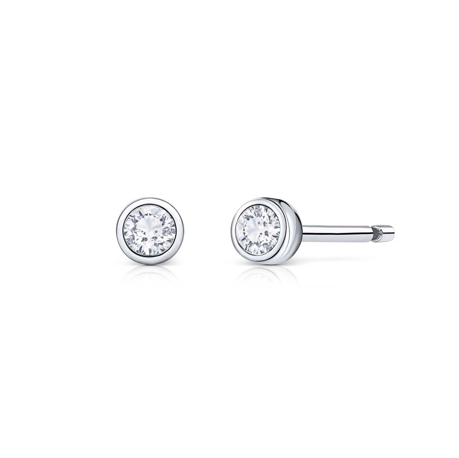 Pendientes Mumit | Pendientes Bezel Stud De Diamantes En Oro Blanco De 18 Kt