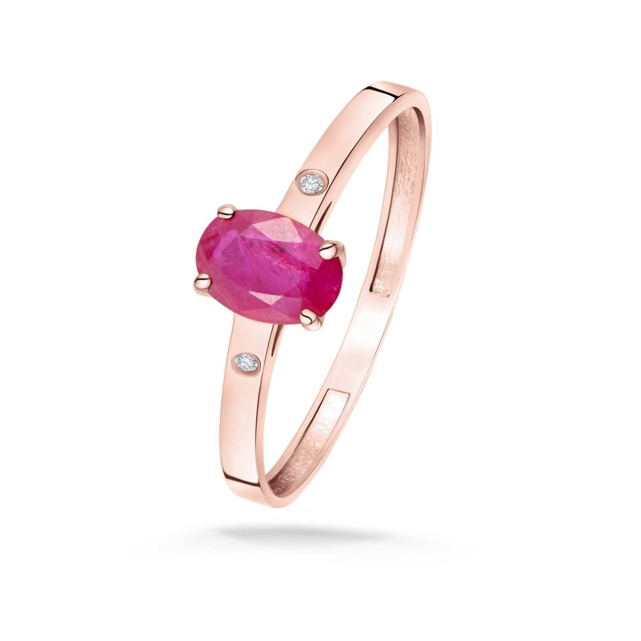 Sortijas Mumit | Sortija De Rub Oval Y Diamantes En Oro Rosa De 18 Kt