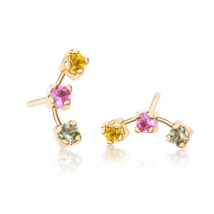 Pendientes Mumit | Pendientes Trepadores Spring De Zafiros En Oro Amarillo De 18 Kt