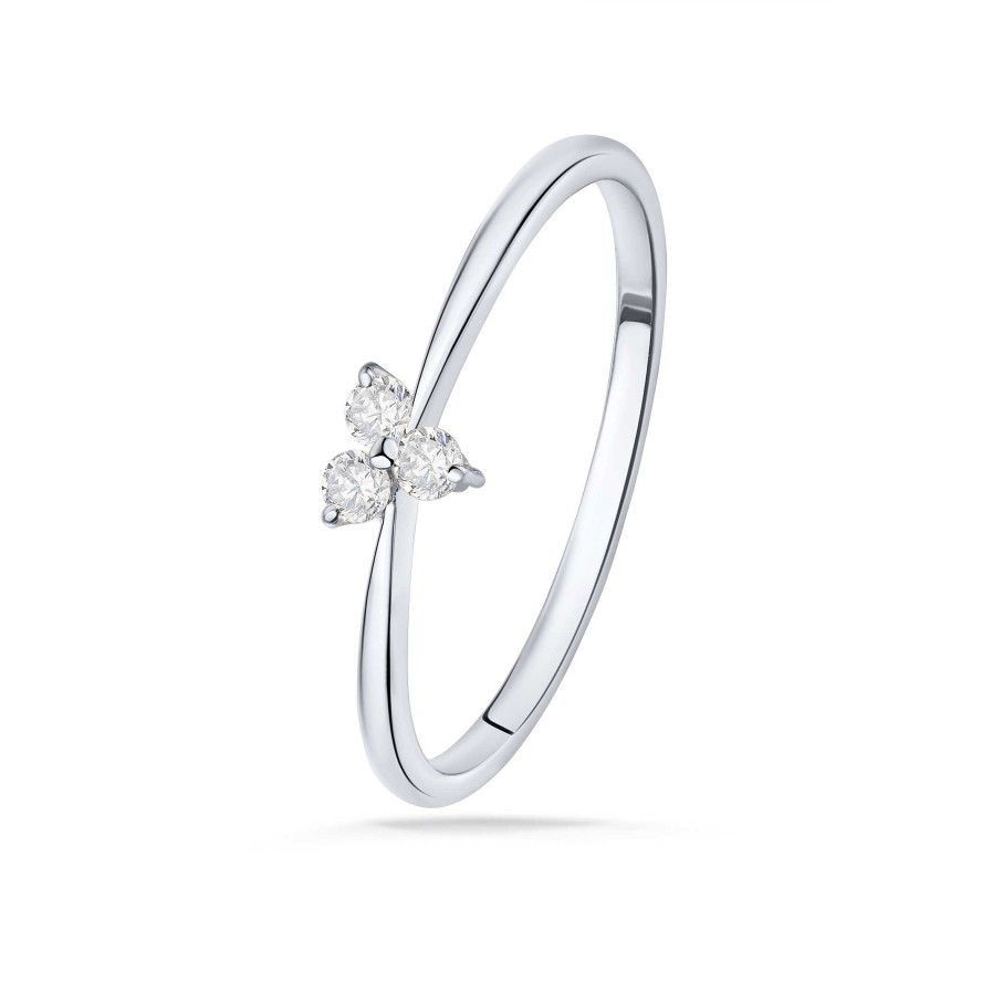 Sortijas Mumit | Sortija Clover De Diamantes En Oro Blanco De 18 Kt