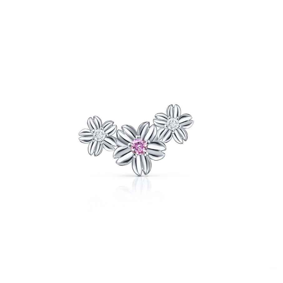 Piercings Mumit | Pendiente Piercing Trepador Sakura De Zafiro Rosa Y Diamantes En Oro Blanco De 18 Kt