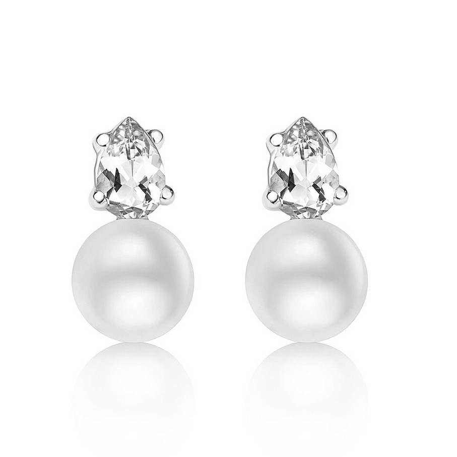 Pendientes Mumit | Pendientes Mabi Blet Blanc De Topacios Blancos En Oro Blanco De 18 Kt