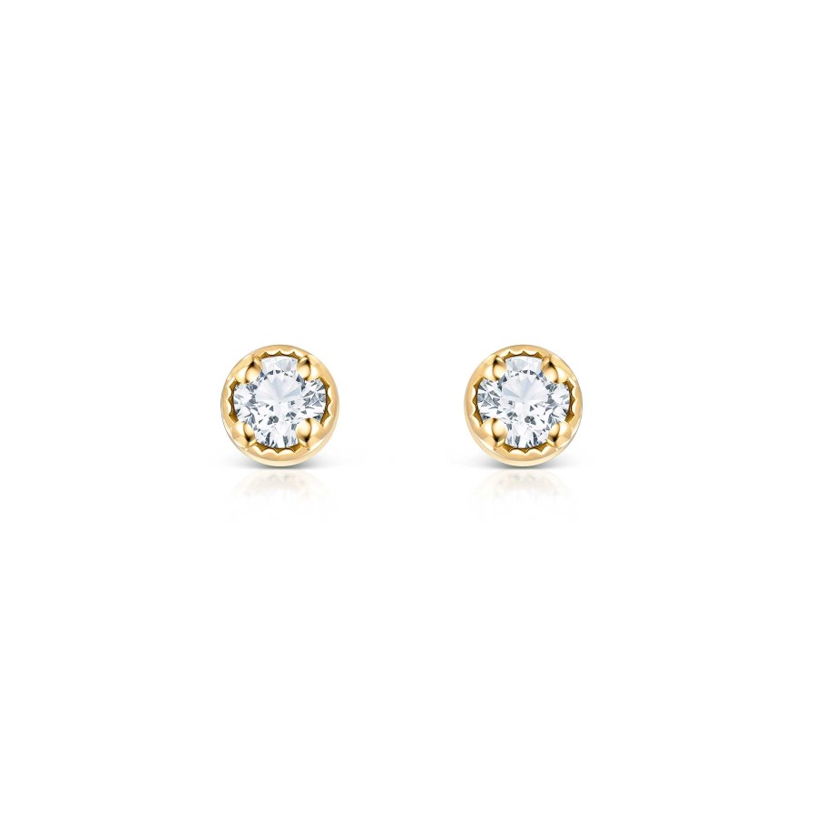 Pendientes Mumit | Pendientes Milgrain Petit De Diamantes En Oro Amarillo De 18 Kt