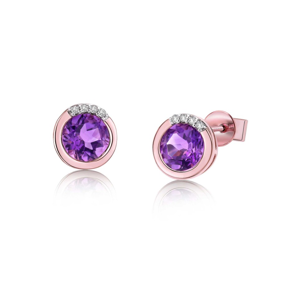 Pendientes Mumit | Pendientes Stud Amatista Y Diamantes En Oro Rosa De 18 Kt