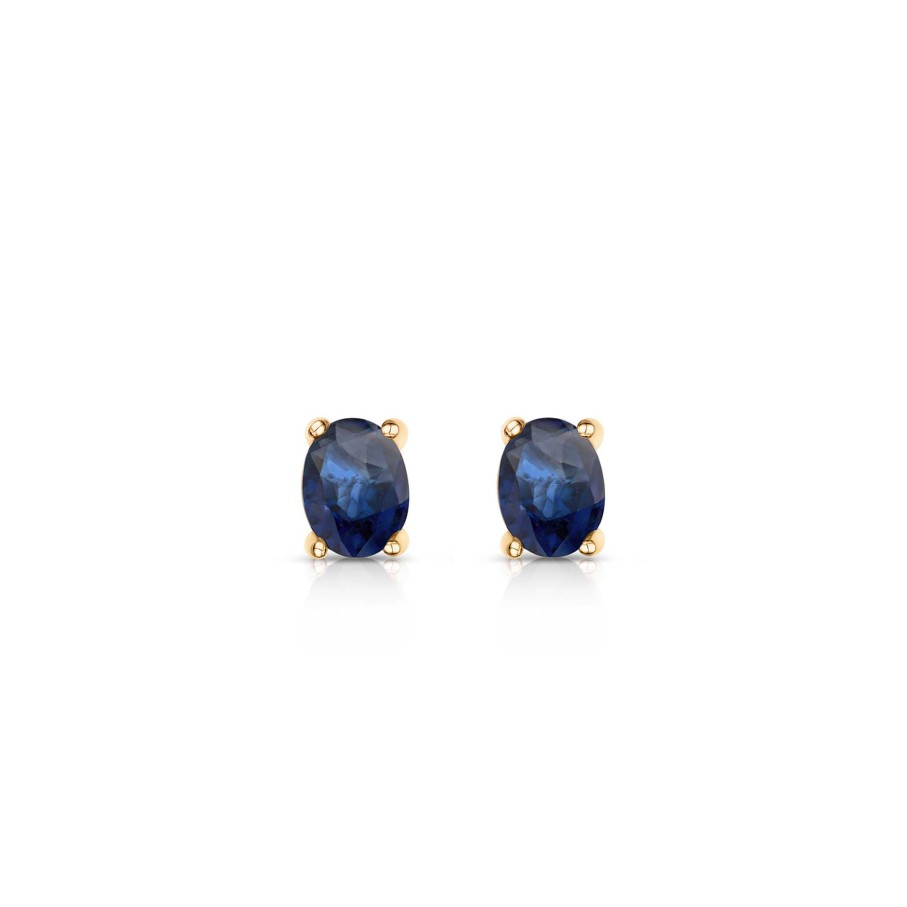 Pendientes Mumit | Pendientes De Zafiro Oval Mini En Oro Amarillo De 18 Kt