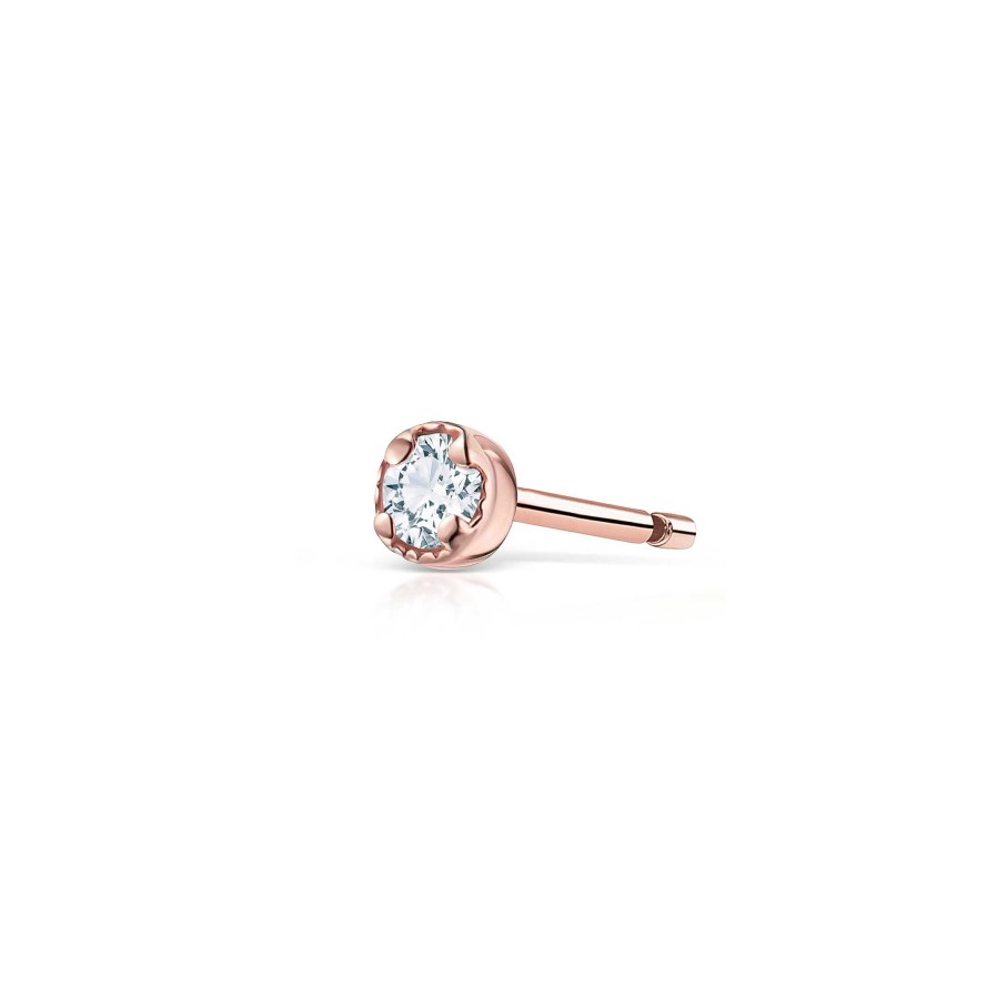 Piercings Mumit | Pendiente Piercing Milgrain Petit De Diamante En Oro Rosa De 18 Kt