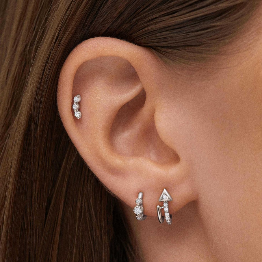 Piercings Mumit | Pendiente Piercing Milgrain Couronne De Diamantes En Oro Blanco De 18 Kt