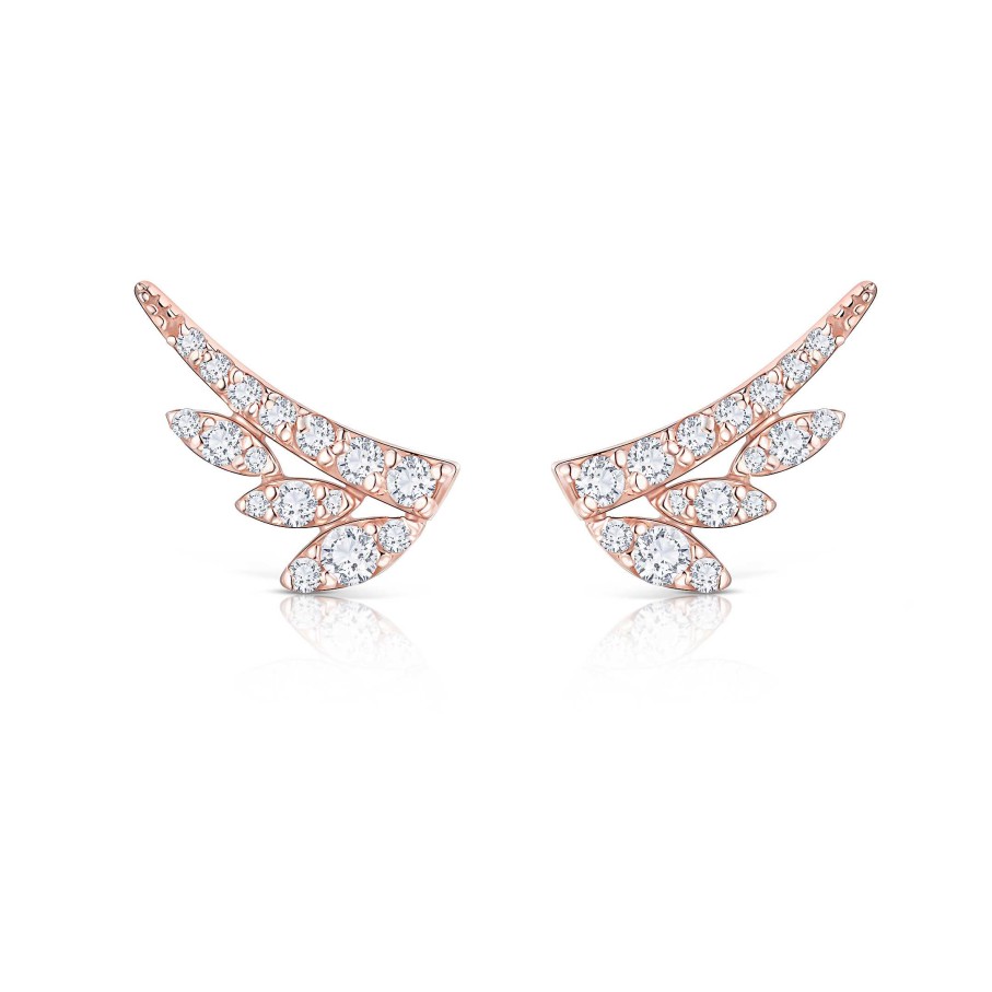 Pendientes Mumit | Pendientes Leaf Diamonds En Oro Rosa De 18 Kt