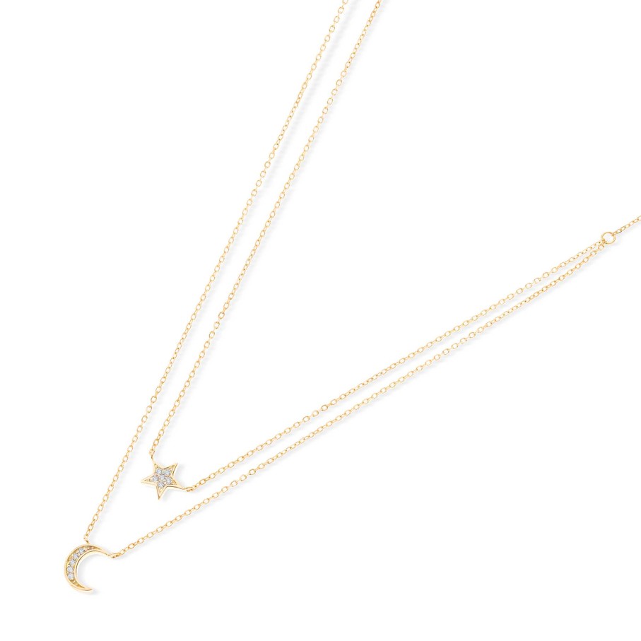 Collares Y Colgantes Mumit | Gargantilla Moon Diamonds Doble En Oro Amarillo De 18 Kt