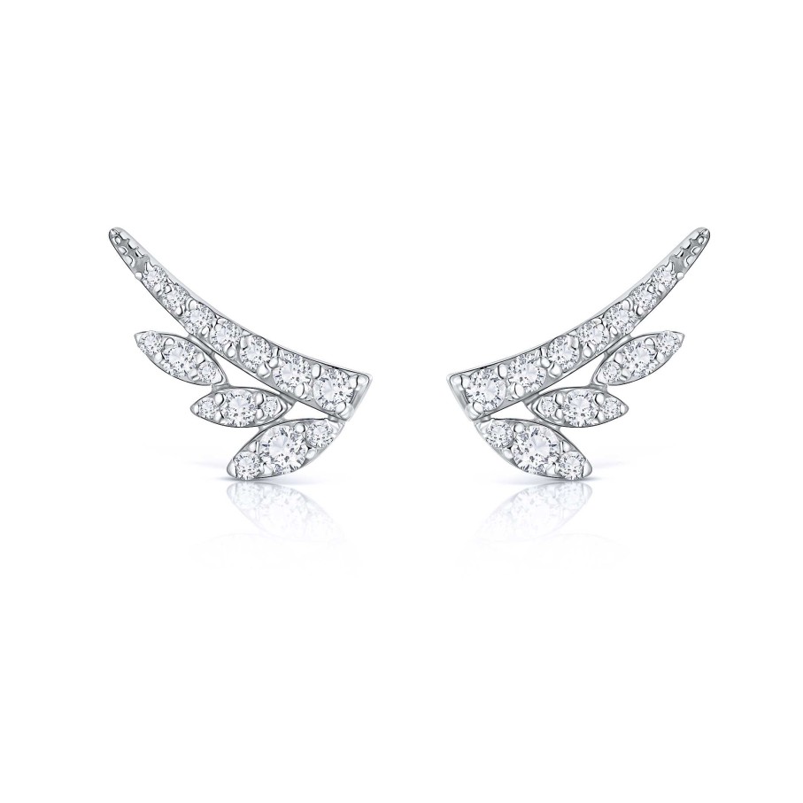 Pendientes Mumit | Pendientes Leaf Diamonds En Oro Blanco De 18 Kt