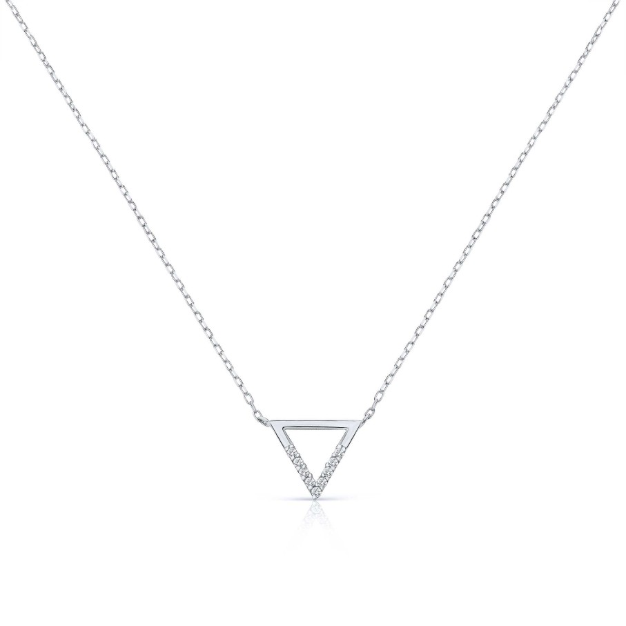 Collares Y Colgantes Mumit | Gargantilla Triangle De Topacios Blancos En Oro Blanco 18 Kt