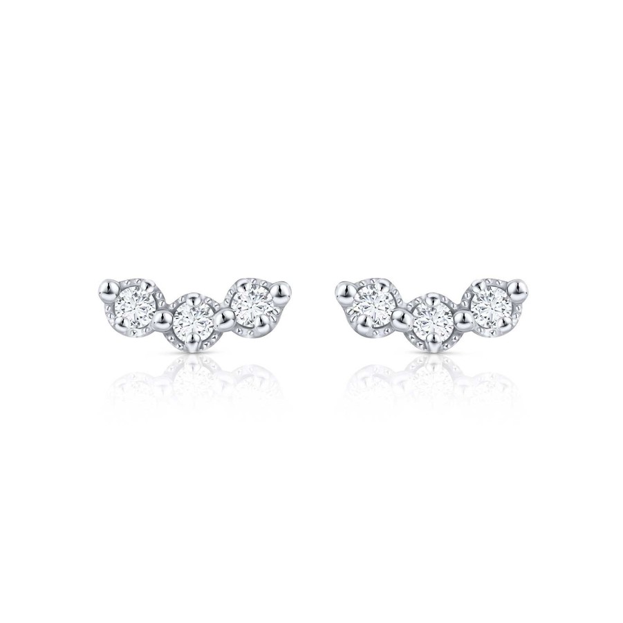 Pendientes Mumit | Pendientes Milgrain Trilogy De Diamantes En Oro Blanco De 18 Kt