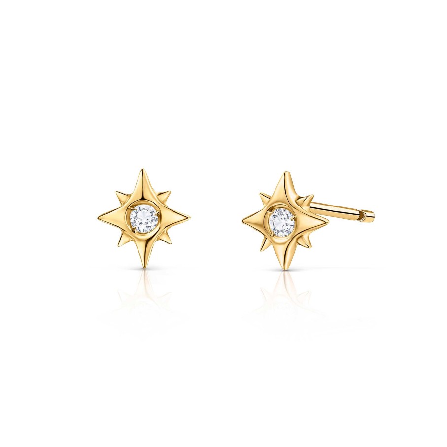 Pendientes Mumit | Pendientes Rosa De Los Vientos Petit De Diamantes En Oro Amarillo De 18 Kt