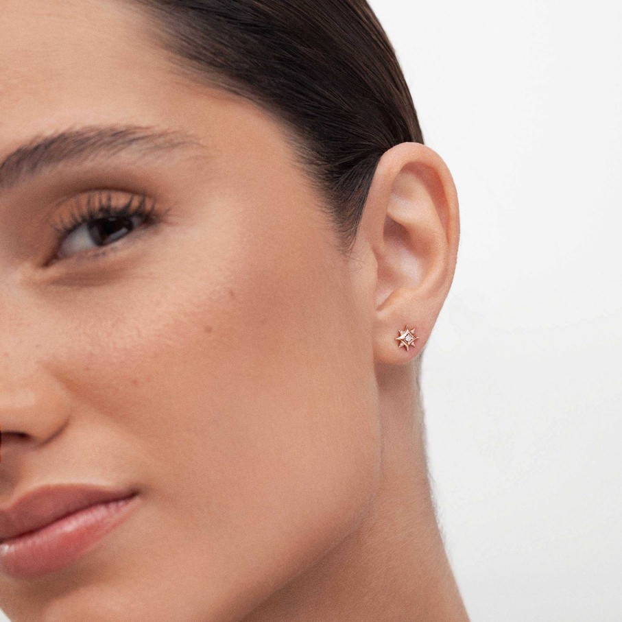 Piercings Mumit | Pendiente Piercing Rosa De Los Vientos Mimosa En Oro Rosa De 18 Kt