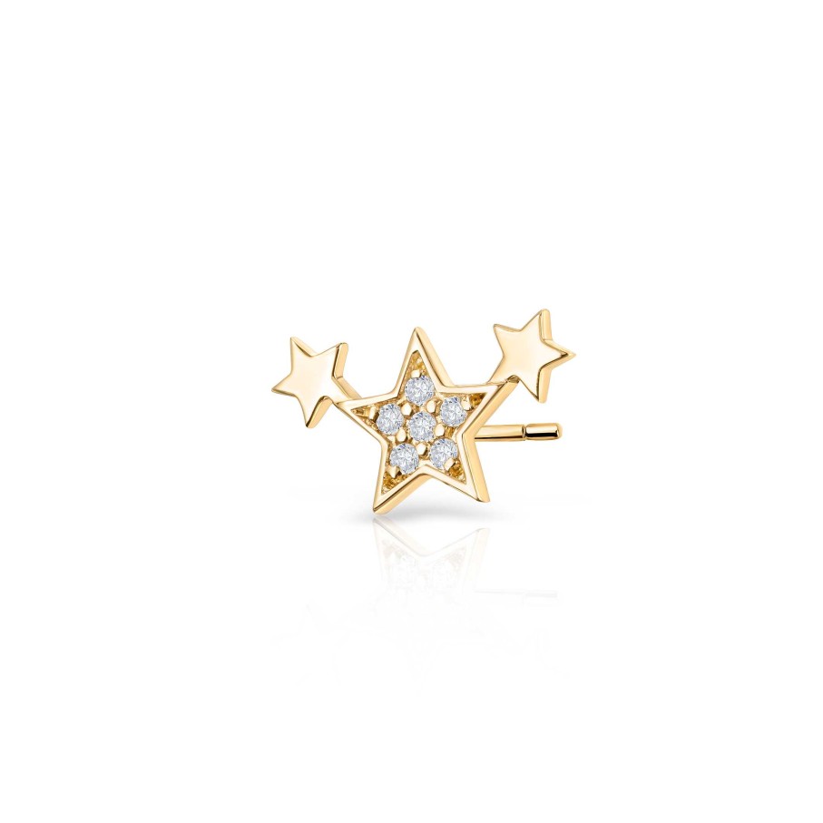 Piercings Mumit | Pendiente Piercing Trepador Estrellas Moon Diamonds En Oro Amarillo De 18 Kt