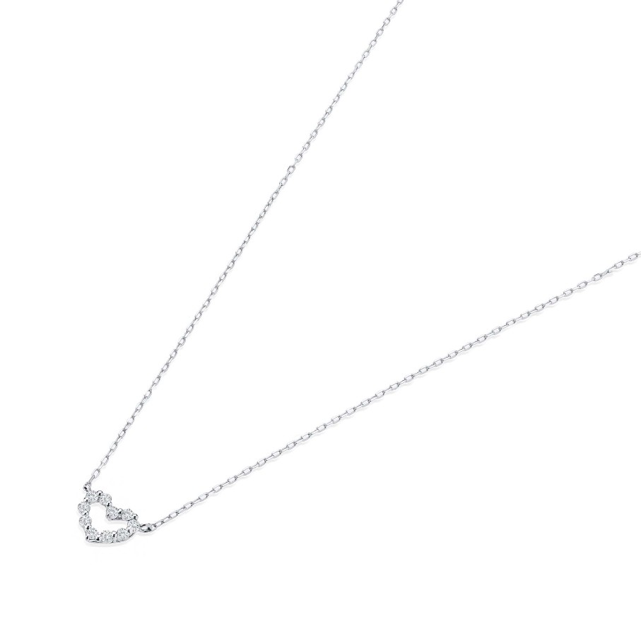 Collares Y Colgantes Mumit | Gargantilla Petite Diamonds Heart En Oro Blanco De 18 Kt