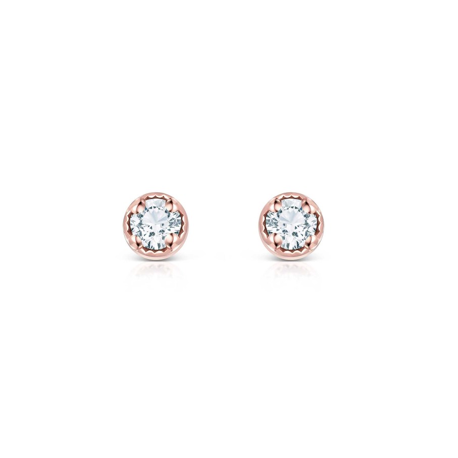 Pendientes Mumit | Pendientes Milgrain Petit De Diamantes En Oro Rosa De 18 Kt