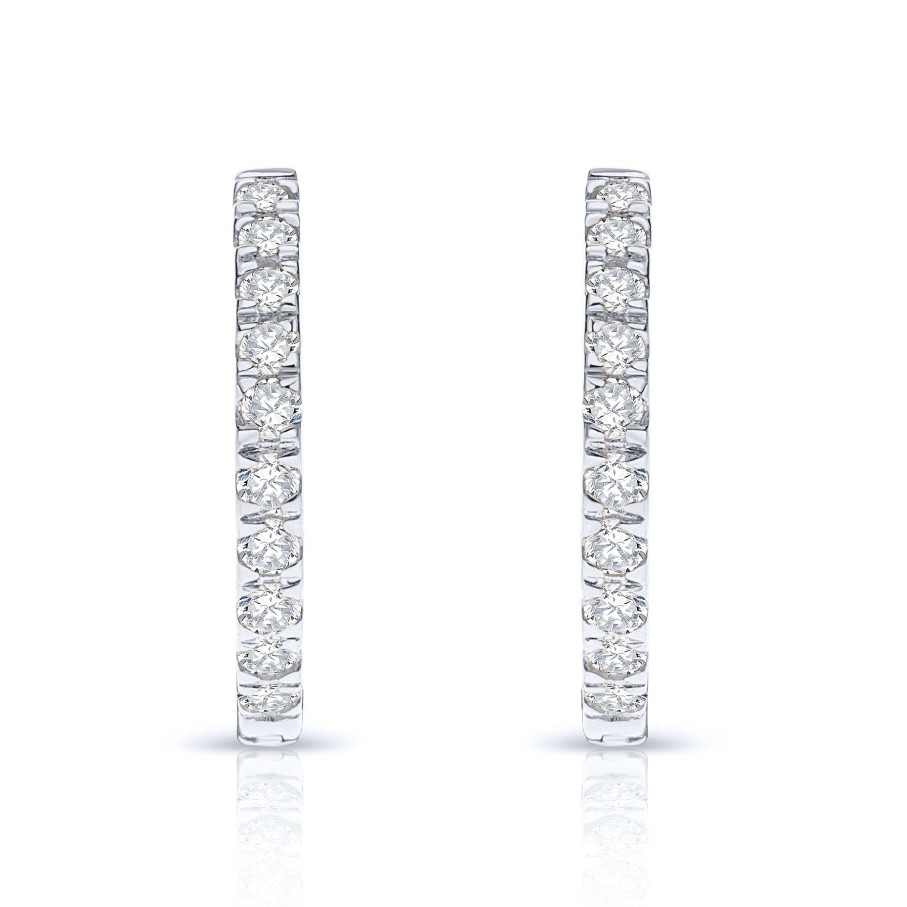 Pendientes Mumit | Pendientes Petite Diamonds Aro 12 Mm En Oro Blanco De 18 Kt