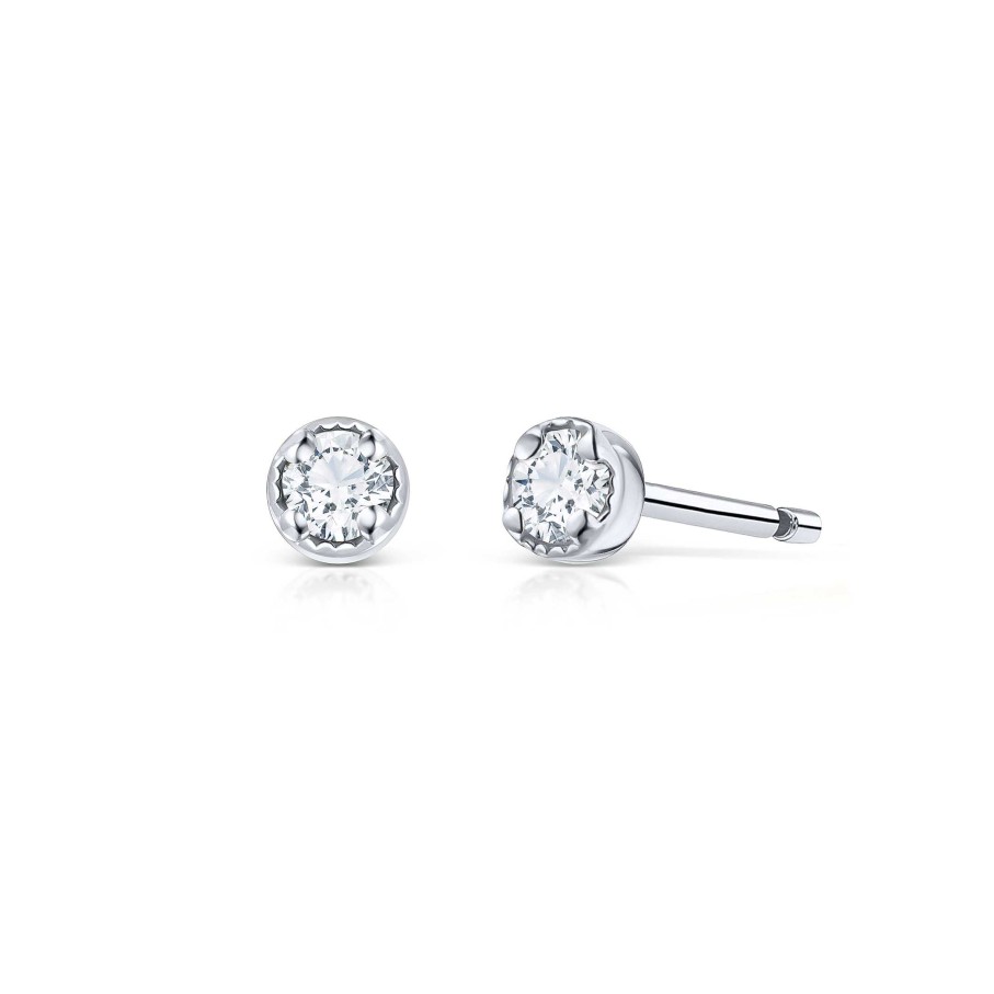 Pendientes Mumit | Pendientes Milgrain Petit De Diamantes En Oro Blanco De 18 Kt