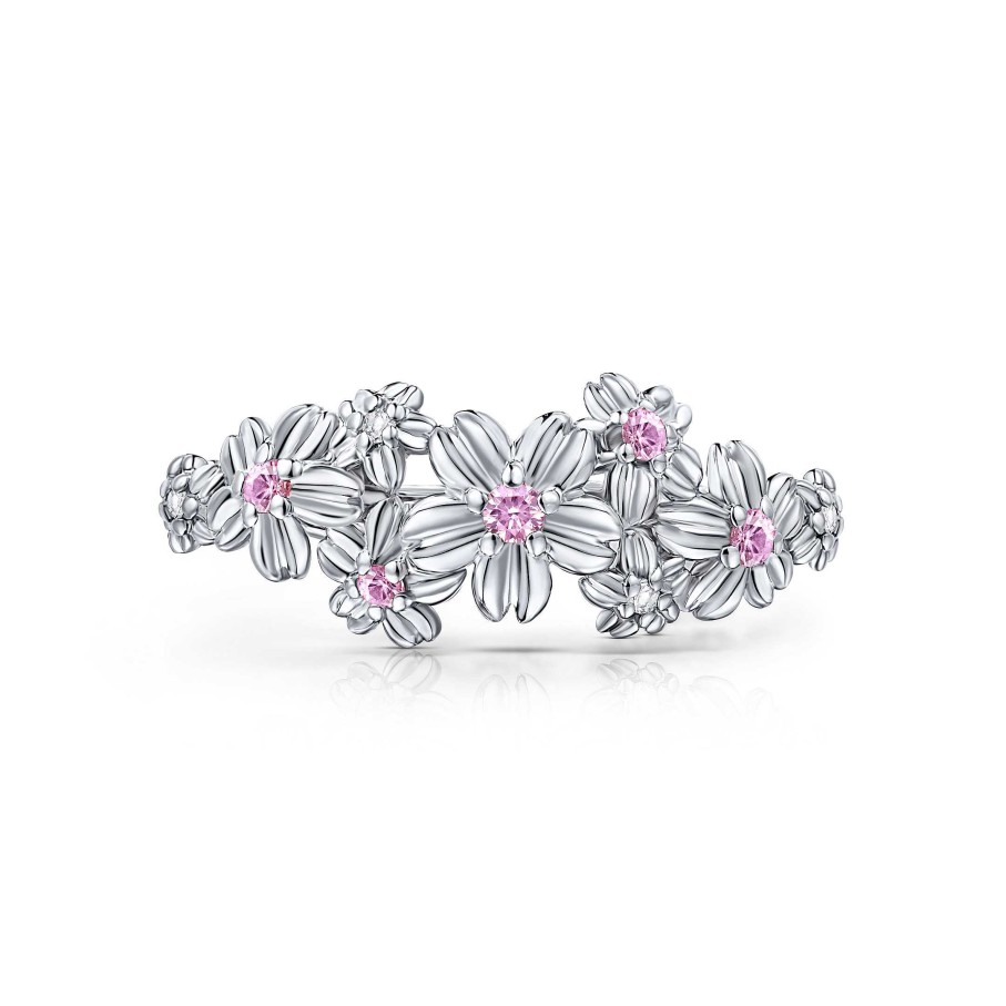 Sortijas Mumit | Sortija Sakura De Zafiros Rosas Y Diamantes En Oro Blanco De 18 Kt