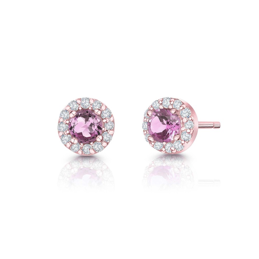 Pendientes Mumit | Pendientes Anette Mini De Zafiro Rosa Y Diamantes En Oro Rosa De 18 Kt