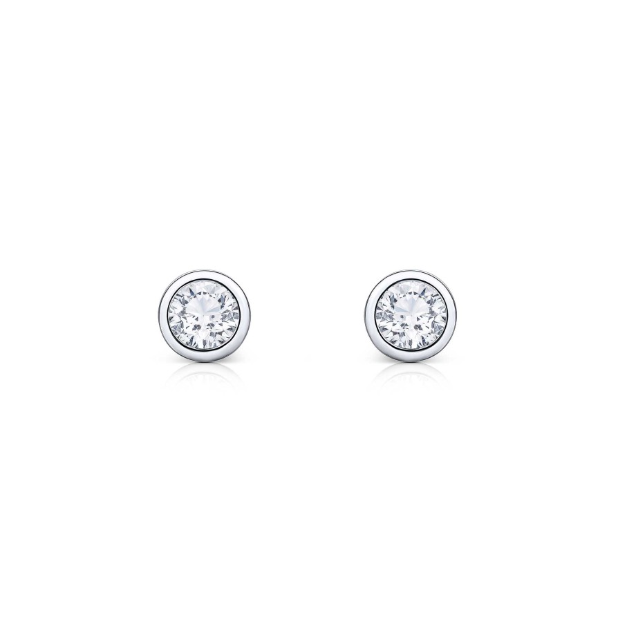 Pendientes Mumit | Pendientes Bezel Stud De Diamantes En Oro Blanco De 18 Kt