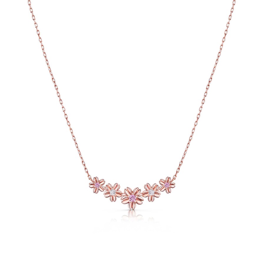 Collares Y Colgantes Mumit | Gargantilla Sakura De Zafiros Rosas Y Diamantes En Oro Rosa De 18 Kt