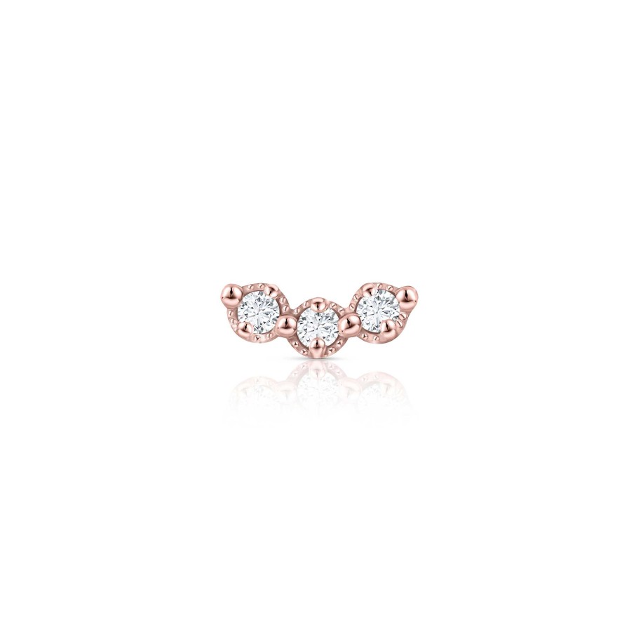 Piercings Mumit | Pendiente Piercing Milgrain Trilogy De Diamantes En Oro Rosa De 18 Kt