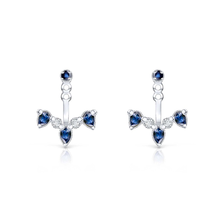 Pendientes Mumit | Pendientes Ear Jacket Ondine De Zafiros Y Diamantes En Oro Blanco De 18 Kt