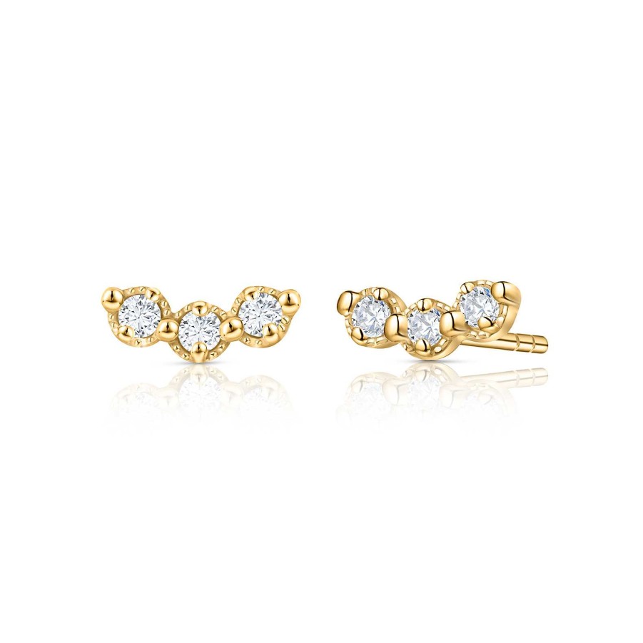 Pendientes Mumit | Pendientes Milgrain Trilogy De Diamantes En Oro Amarillo De 18 Kt