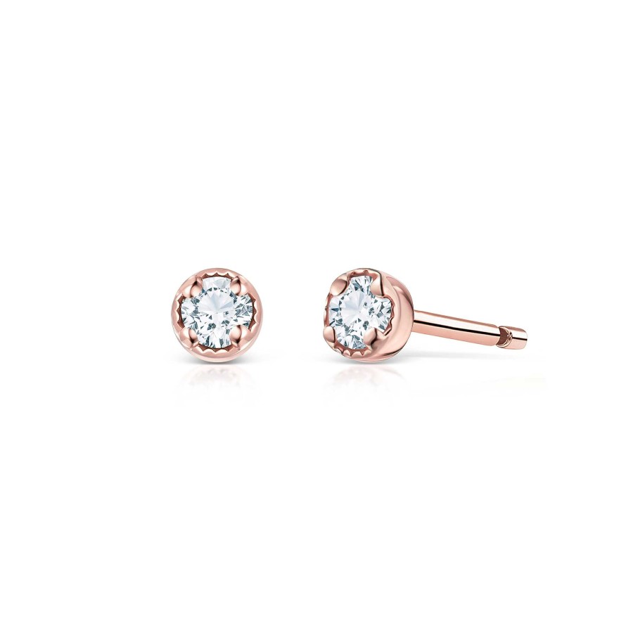 Pendientes Mumit | Pendientes Milgrain Petit De Diamantes En Oro Rosa De 18 Kt