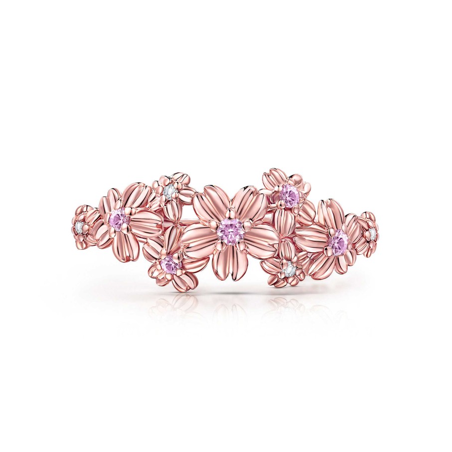 Sortijas Mumit | Sortija Sakura De Zafiros Rosas Y Diamantes En Oro Rosa De 18 Kt