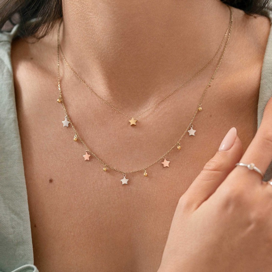 Collares Y Colgantes Mumit | Gargantilla Stardust Tricolor En Oro Amarillo, Rosa Y Blanco De 18 Kt