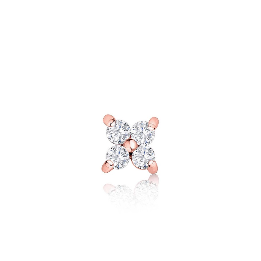 Piercings Mumit | Pendiente Piercing Petite Diamonds Cross Mini En Oro Rosa De 18 Kt