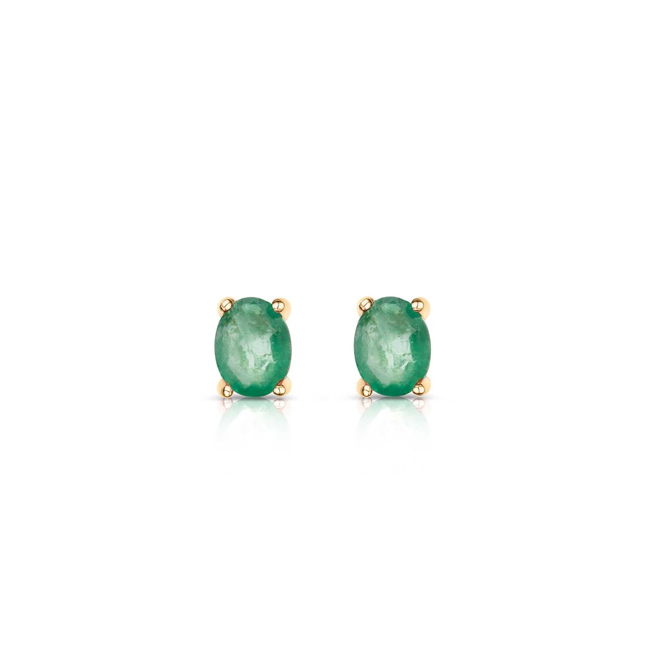 Pendientes Mumit | Pendientes De Esmeralda Oval Mini En Oro Amarillo De 18 Kt