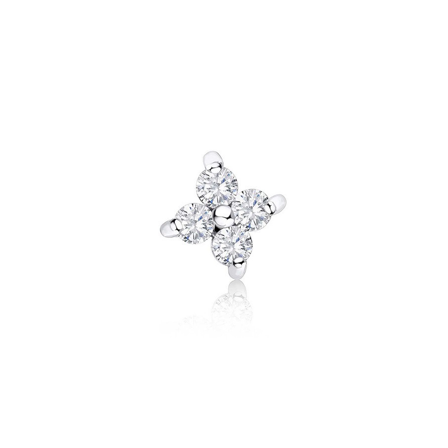 Piercings Mumit | Pendiente Piercing Petite Diamonds Cross Mini En Oro Blanco De 18 Kt